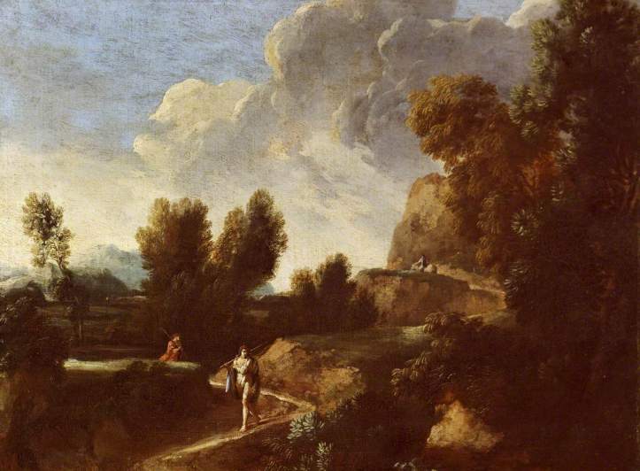 Italian School; A Rough Landscape with Figures on a Zigzag Path