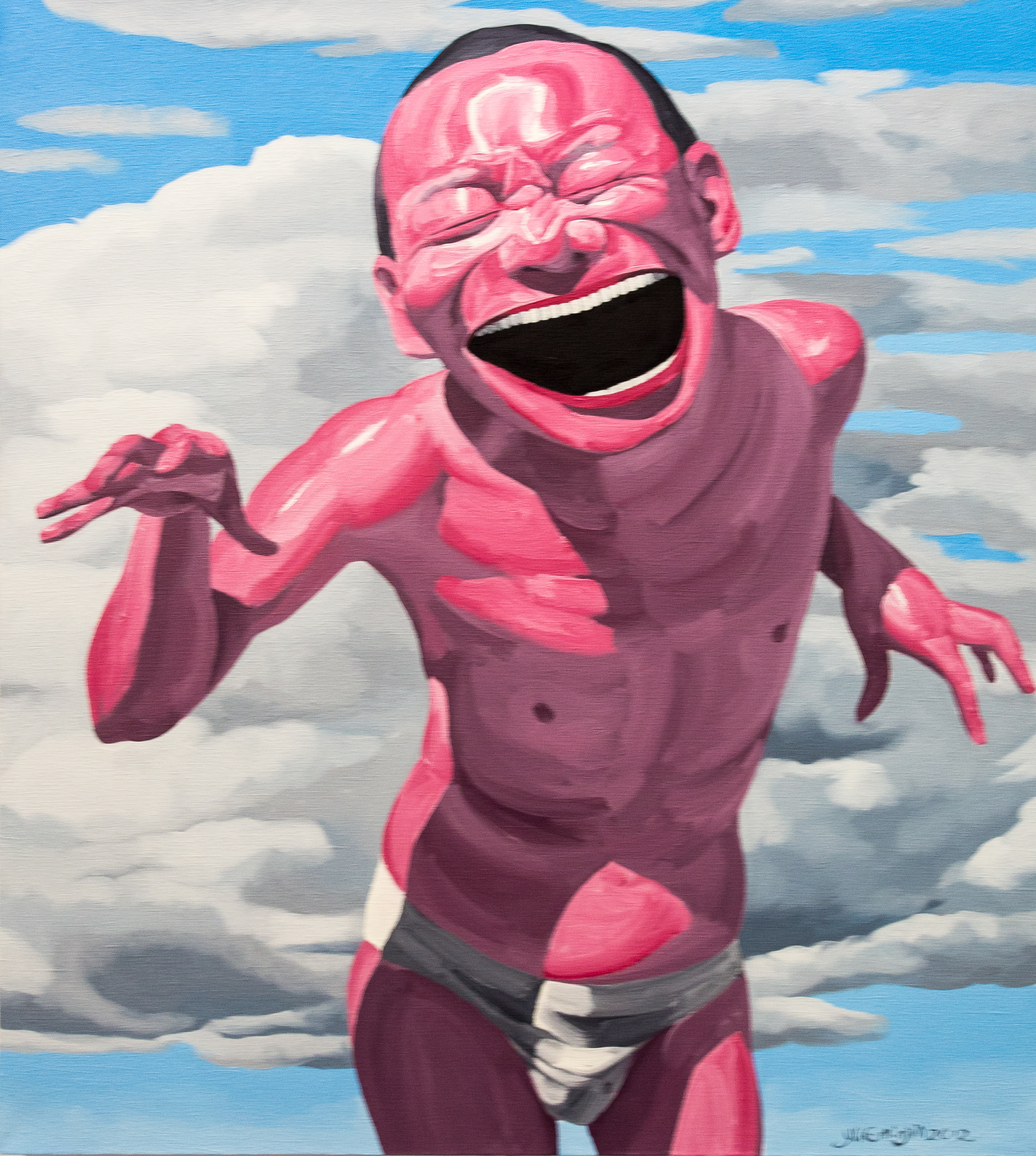 “Painting by 岳敏君 Yue Minjun: 自由的天空 Free Sky No